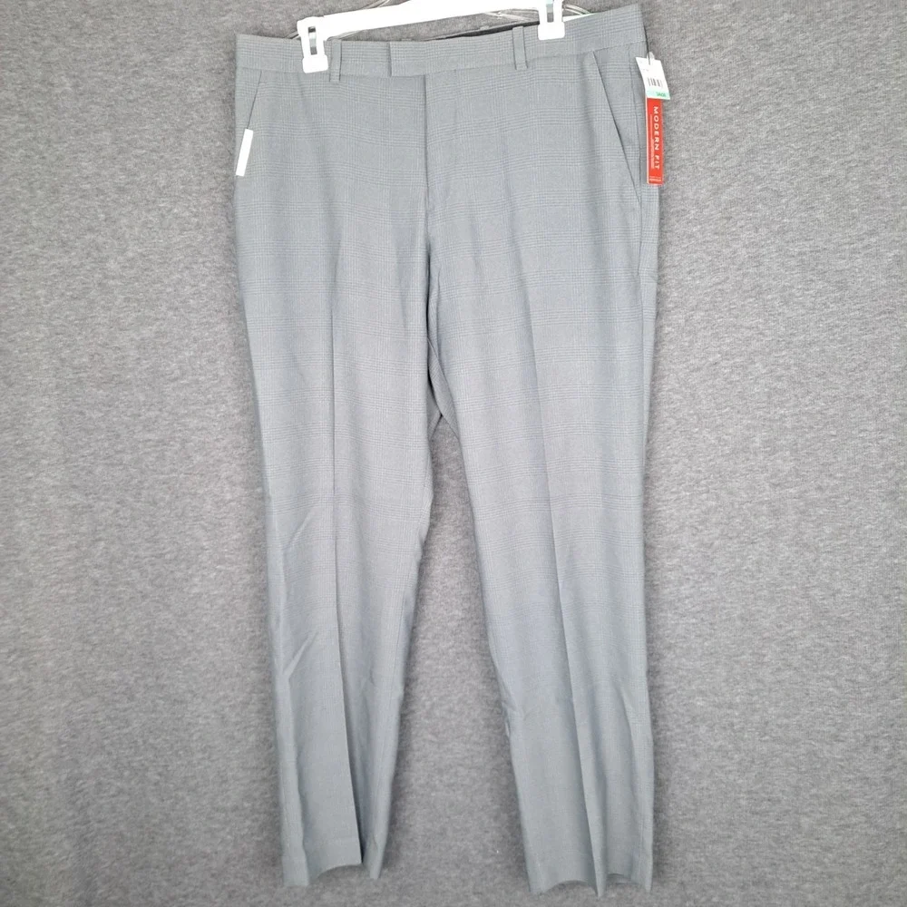 Perry Ellis Mens Modern Fit Dress Pant 36x30* Gray Windowpane Stretch Luxury NWT